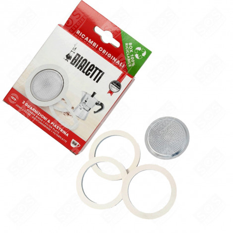 KIT 3 JOINTS ET PLAQUE 3/4 TASSES MOKA D'ORIGINE CAFETIÈRE, MACHINE À CAFÉ - 0800003, 0800033