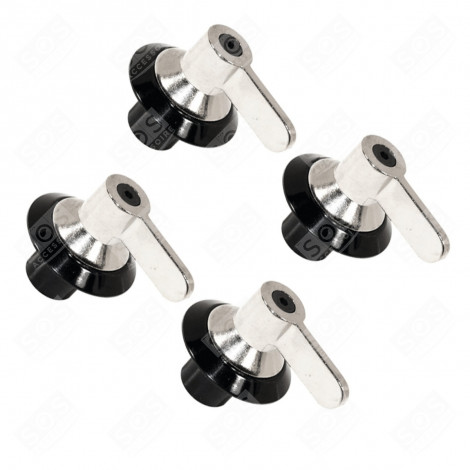 LOT DE 4 BOUTONS DE COMMANDE NOIR/INOX D'ORIGINE FOUR, CUISINIÈRE - 694975086, 694971699