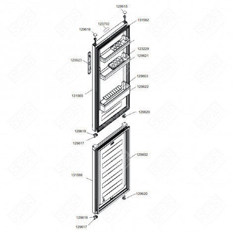 PORTE (PARTIE CONGÉLATEUR, REPÈRE N°131566) FRIGO, RÉFRIGÉRATEUR, CONGÉLATEUR - 69613B261 
