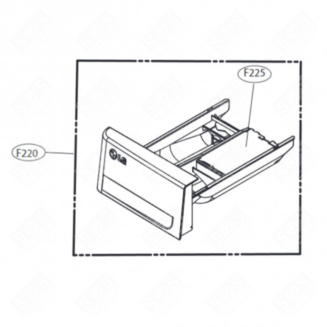 FAÇADE DE TIROIR (BOITE À PRODUITS, REPÈRE N°F220) MACHINE À LAVER, LAVE-LINGE - AGL30066155