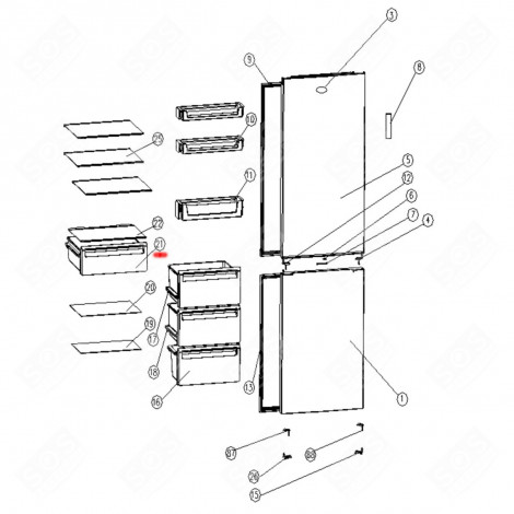 BAC À LÉGUMES (REPÈRE N°21) FRIGO, RÉFRIGÉRATEUR, CONGÉLATEUR - 1057793, 53041300