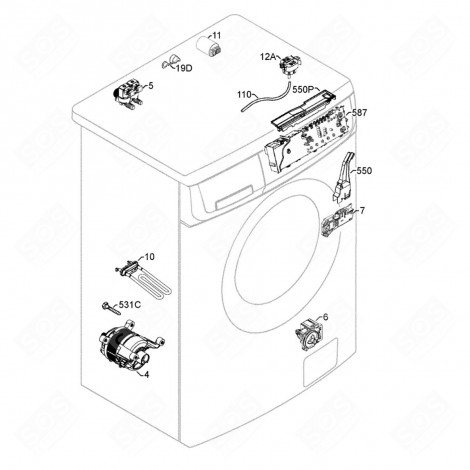 CARTE ÉLECTRONIQUE DE COMMANDE (REPÈRE N°587) MACHINE À LAVER, LAVE-LINGE - 973914520812046 