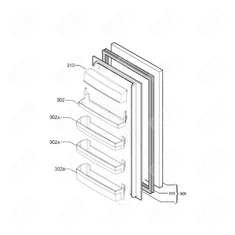 PORTE (PARTIE RÉFRIGÉRATEUR, REPÈRE 305) FRIGO, RÉFRIGÉRATEUR, CONGÉLATEUR - 2128316029