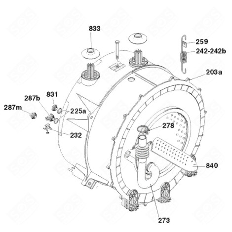 ENSEMBLE CUVE REPÈRE 0203A MACHINE À LAVER, LAVE-LINGE - 41030444, 49022217