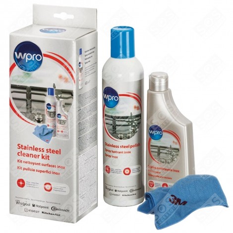 KIT NETTOYANT INOX COMPRENANT:  UNE CRÈME INOX 250 ML + UN  POLISH INOX 400 ML ET  UN TISSU MICROFIBRE 3M D'ORIGINE PLAQUE DE CUISSON - 484000008498