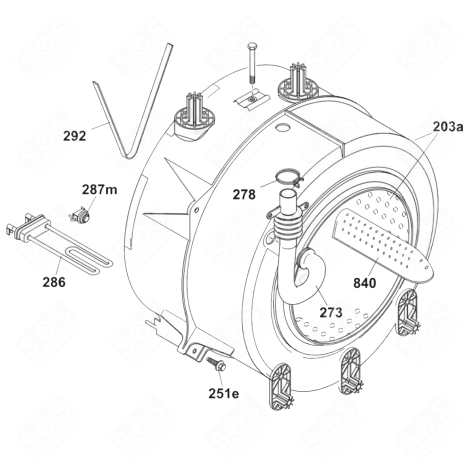 ENSEMBLE CUVE, TAMBOUR ( REPÈRE 203A ) MACHINE À LAVER, LAVE-LINGE - 49121676, 41050204