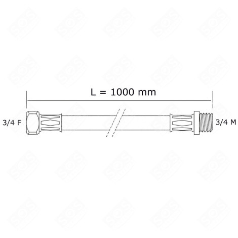 TUYAU D'ARRIVÉE D'EAU UNIVERSEL  LIVRÉ SANS LES JOINTS 20/27  AVEC RACCORDS DROITS (L1000MM 3/4 F X 3/4 M) MACHINE À LAVER, LAVE-LINGE - 3666356132313
