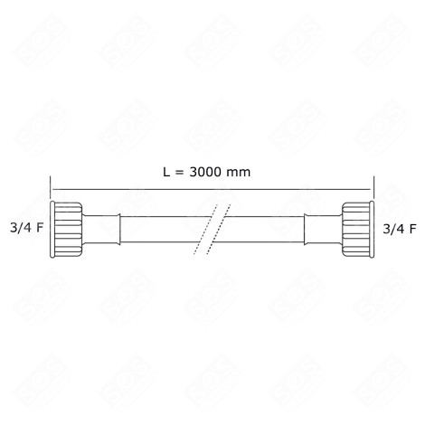 TUYAU D'ARRIVÉE D'EAU UNIVERSEL LIVRÉ SANS LES JOINTS 20/27 AVEC RACCORDS DROITS (L3000MM 3/4 F X 3/4 F) MACHINE À LAVER, LAVE-LINGE - 3666356132337