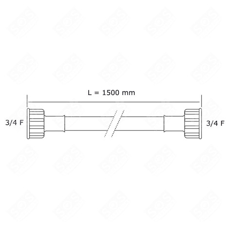 TUYAU D'ARRIVÉE D'EAU UNIVERSEL LIVRÉ SANS LES JOINTS 20/27 AVEC RACCORDS DROITS (L1500MM 3/4 F X 3/4 F) MACHINE À LAVER, LAVE-LINGE - 3666356132375