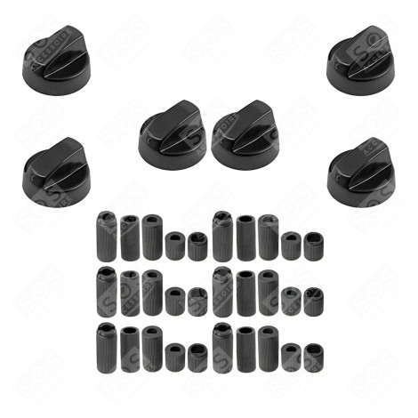LOT DE 6 BOUTONS DE FOUR NOIR UNIVERSEL AVEC 30 ADAPTATEURS FOUR, CUISINIÈRE - 3666356130074