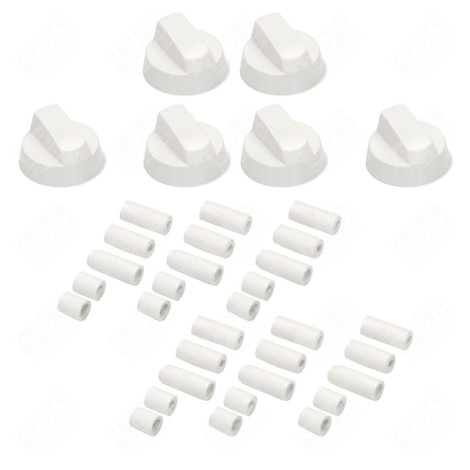 LOT DE 6 BOUTONS DE FOUR BLANC UNIVERSEL AVEC 30 ADAPTATEURS FOUR, CUISINIÈRE - 3666356129757