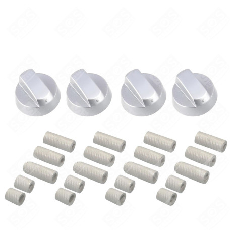 LOT DE 4 BOUTONS DE FOUR ARGENT UNIVERSEL AVEC 20 ADAPTATEURS FOUR, CUISINIÈRE - 3666356129764