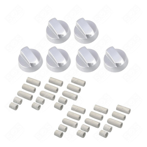 LOT DE 6 BOUTONS DE FOUR ARGENT UNIVERSEL AVEC 30 ADAPTATEURS FOUR, CUISINIÈRE - 3666356130630
