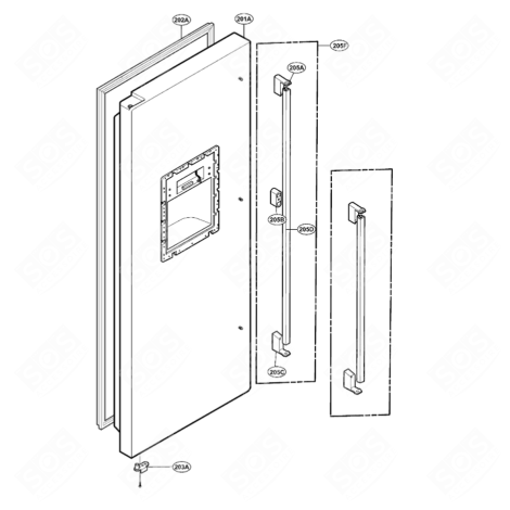PORTE ( REPÈRE 201A ) FRIGO, RÉFRIGÉRATEUR, CONGÉLATEUR - ADD32447101