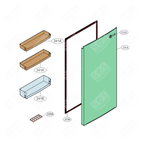 FAÇADE PORTE (PARTIE RÉFRIGÉRATEUR) REPÈRE 231A FRIGO, RÉFRIGÉRATEUR, CONGÉLATEUR - ADD75816453
