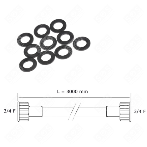 TUYAU D'ARRIVÉE D'EAU UNIVERSEL LIVRÉ AVEC LES JOINTS 20/27  AVEC RACCORDS DROITS (L3000MM 3/4 F X 3/4 F) MACHINE À LAVER, LAVE-LINGE - 3666356332942