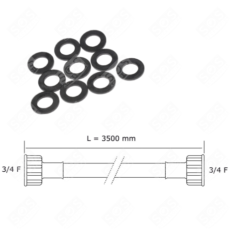 TUYAU D'ARRIVÉE D'EAU UNIVERSEL LIVRÉ AVEC LES JOINTS 20/27 AVEC RACCORDS DROITS (L3500MM 3/4 F X 3/4 F) MACHINE À LAVER, LAVE-LINGE - 3666356333024