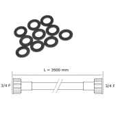 Tuyau d'arrivée d'eau universel livré avec les joints 20/27 avec raccords droits (L3500mm 3/4 F x 3/4 F)