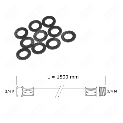 TUYAU D'ARRIVÉE D'EAU UNIVERSEL LIVRÉ AVEC LES JOINTS 20/27 AVEC RACCORDS DROITS (L1500MM 3/4 F X 3/4 M) MACHINE À LAVER, LAVE-LINGE - 3666356333468