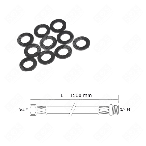 TUYAU D'ARRIVÉE D'EAU UNIVERSEL  LIVRÉ AVEC LES JOINTS 20/27 AVEC RACCORDS DROITS (L1000MM 3/4 F X 3/4 M) MACHINE À LAVER, LAVE-LINGE - 3666356333017