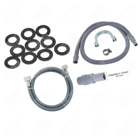 KIT TUYAU D'ARRIVÉE D'EAU UNIVERSEL COUDÉ  3500MM AVEC RALLONGE TUYAU DE VIDANGE 2500MM MACHINE À LAVER, LAVE-LINGE - 3666356130500