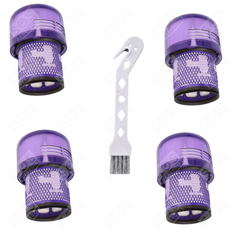 LOT DE 4 FILTRES HEPA COMPATIBLE V11 V12 V15 AVEC BROSSE DE NETTOYAGE ASPIRATEUR - 970013-02, 970013-02