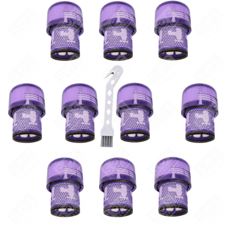 LOT DE 10 FILTRES HEPA COMPATIBLE V11 V12 V15 AVEC BROSSE DE NETTOYAGE ASPIRATEUR - 970013-02, 970013-02