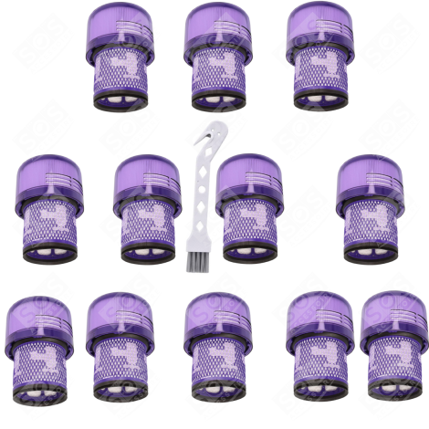 LOT DE 12 FILTRES HEPA COMPATIBLE V11 V12 V15 AVEC BROSSE DE NETTOYAGE ASPIRATEUR - 970013-02, 970013-02