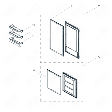 PORTE AVEC JOINT (PARTIE CONGÉLATEUR) (REPÈRE 23) FRIGO, RÉFRIGÉRATEUR, CONGÉLATEUR - AS0043554