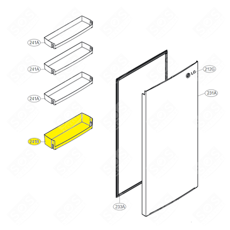 BALCONNET DE PORTE (REPÈRE 241B) FRIGO, RÉFRIGÉRATEUR, CONGÉLATEUR - MAN64368305, MAN64901114