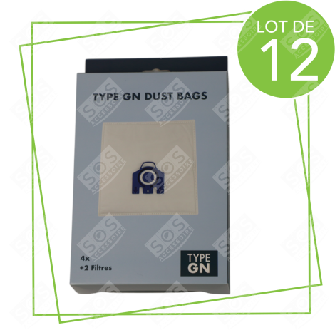 LOT DE 12 SACS À POUSSIÈRE GN COMPATIBLES X4 ET 2 FILTRES ASPIRATEUR - 12281680
