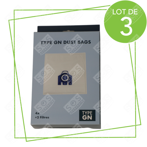 LOT DE 3 SACS À POUSSIÈRE GN COMPATIBLES X4 ET 2 FILTRES ASPIRATEUR - 12281680