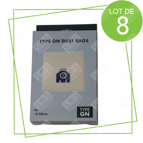 LOT DE 8 SACS À POUSSIÈRE GN COMPATIBLES X4 ET 2 FILTRES ASPIRATEUR - 12281680
