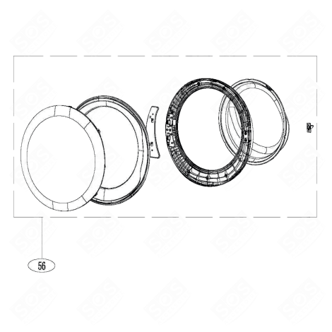 ENSEMBLE PORTE ET CHARNIÈRE (REPÈRE 56) MACHINE À LAVER, LAVE-LINGE - AS0083362