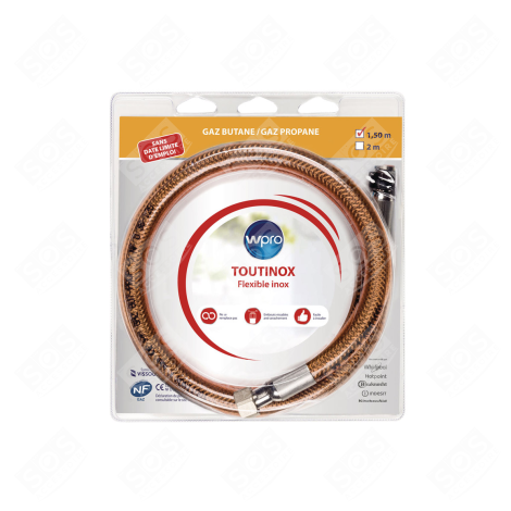 TUYAU DE GAZ TBE150 (FLEXIBLE INOX GAINE PVC 1,5M) PLAQUE DE CUISSON - TBE150, 481100000334