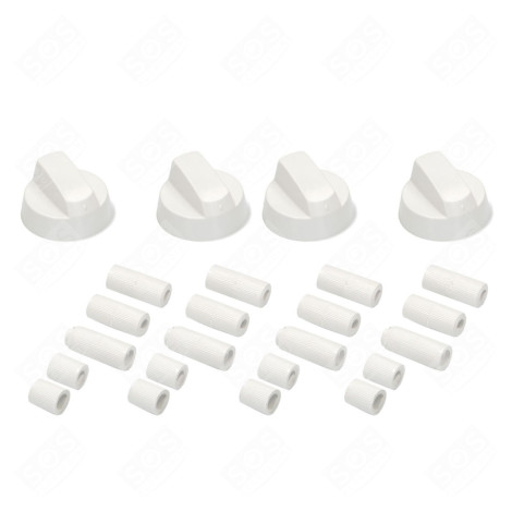 LOT DE 4 BOUTONS DE FOUR BLANC UNIVERSEL AVEC 20 ADAPTATEURS FOUR, CUISINIÈRE - 3666356129870