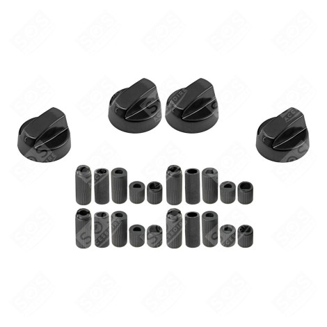 LOT DE 4 BOUTONS DE FOUR NOIR UNIVERSEL AVEC 20 ADAPTATEURS FOUR, CUISINIÈRE - 3666356130081