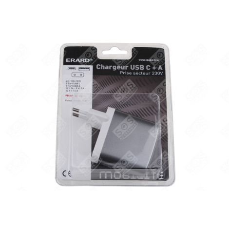 ADAPTATEUR DE CHARGE- USB A+ USB C - 230V - 5V/3A D'ORIGINE TÉLÉPHONIE, SMARTPHONE - 728204