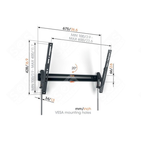 SUPPORT MURAL TVM 3615 TILT LARGE WALL MOUNT D'ORIGINE TÉLÉVISION - 3836150