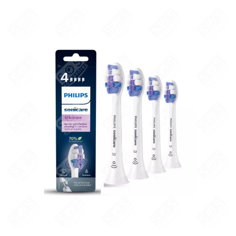 LOT DE 4 TÊTES DE BROSSE S2 SENSITIVE D'ORIGINE BROSSE À DENTS ÉLECTRIQUE - HX6054/10, HX605410