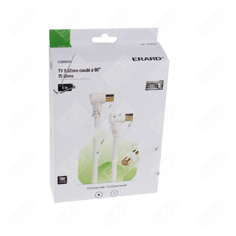 CORDON TV 9.52MM COUDÉ À 90° M/F + ADAPTATEUR 5M D'ORIGINE TÉLÉVISION - 724501