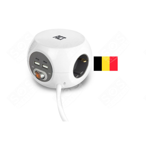 PRISE CUBE 3X AVEC 2X PORTS USB-A ET 2X PORTS USB-C, CORDON 1,5, AVEC ADHÉSIVE D'ORIGINE INFORMATIQUE - 7356260