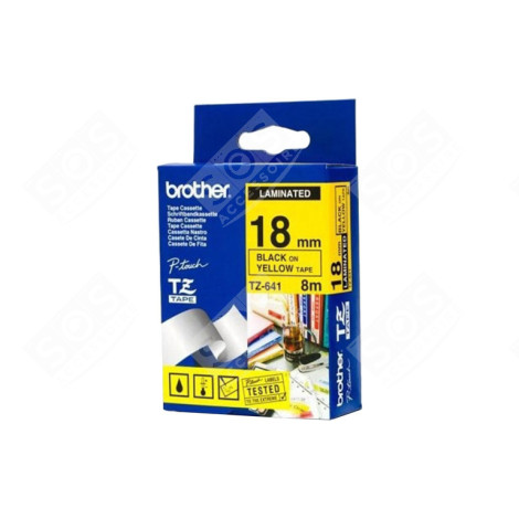 BROTHER P-TOUCH 18MM YELLOW/BLACK LAMINÉ D'ORIGINE ACCESSOIRES ET ENTRETIEN - BROTZ641