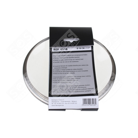 COUVERCLE EN VERRE 18 CM D'ORIGINE D'ORIGINE USTENSILE DE CUISINE - 6518