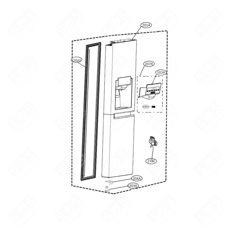 PORTE PARTIE CONGÉLATEUR (REPÈRE 201A) FRIGO, RÉFRIGÉRATEUR, CONGÉLATEUR - ADD76196314