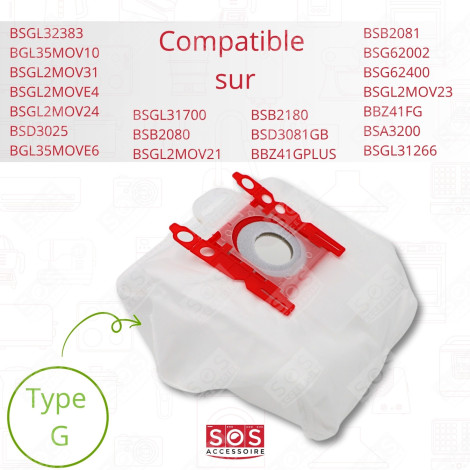LOT DE 7 BOÎTES DE 4 SACS TYPE G 270 X 60 MM ASPIRATEUR - 00576334,17000940