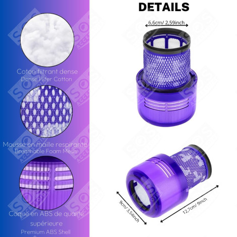 LOT DE 3 FILTRES HEPA COMPATIBLE V11  V15 AVEC BROSSE DE NETTOYAGE ASPIRATEUR - 970013-02, 970013-02