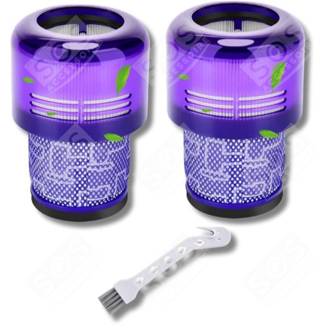 LOT DE 2 FILTRES HEPA COMPATIBLE V11 V12 V15 AVEC BROSSE DE NETTOYAGE ASPIRATEUR - 970013-02, 970013-02