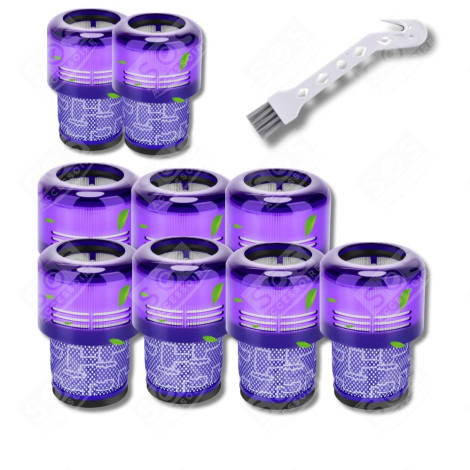 LOT DE 9 FILTRES HEPA COMPATIBLE V11 V12 V15 AVEC BROSSE DE NETTOYAGE ASPIRATEUR - 970013-02, 970013-02