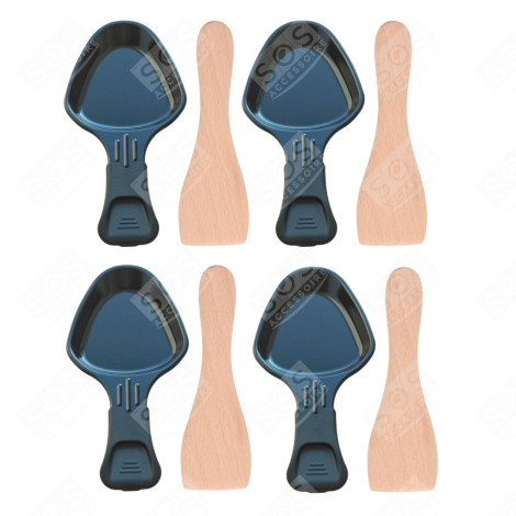 LOT DE 4 COUPELLES À RACLETTE ET 4 PELLES EN BOIS POUR POÊLON, SPATULE RACLETTE RACLETTE, GRIL, WOK - AS306001, AS306003